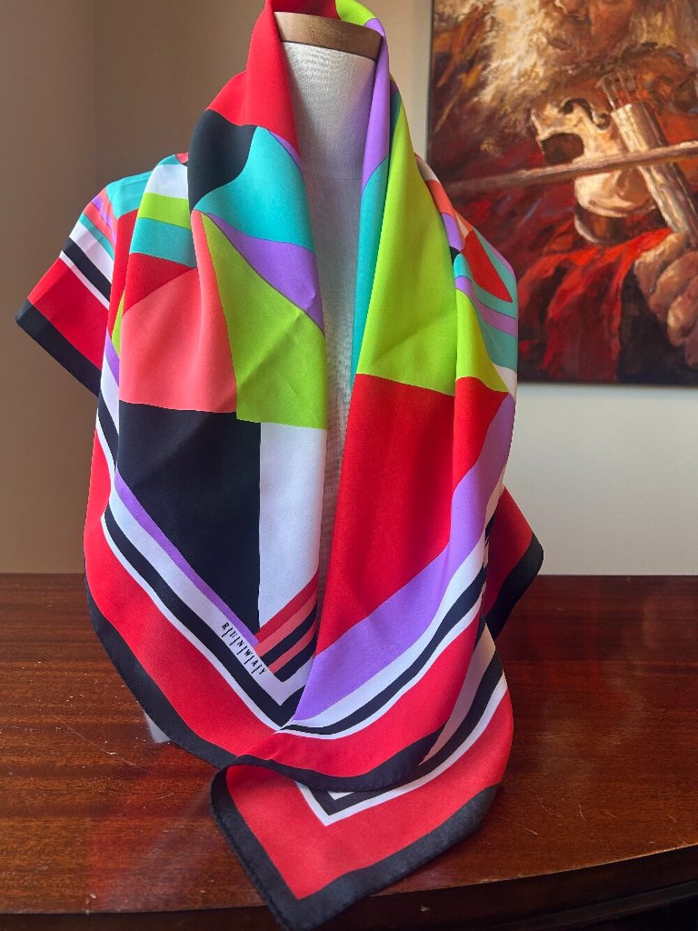 Vintage Runway 100% Silk Geometric Pop Art Scarf